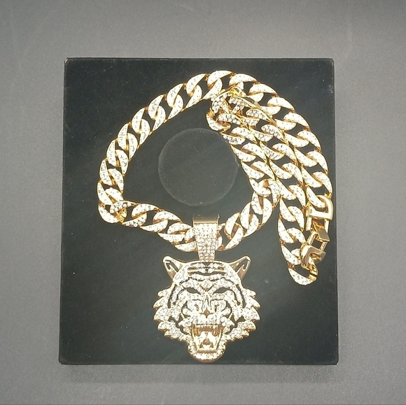 Unique Tiger Head Pendant - Pendants with Cuban Chain Necklace Gold-tone Unisex - Picture 8 of 8